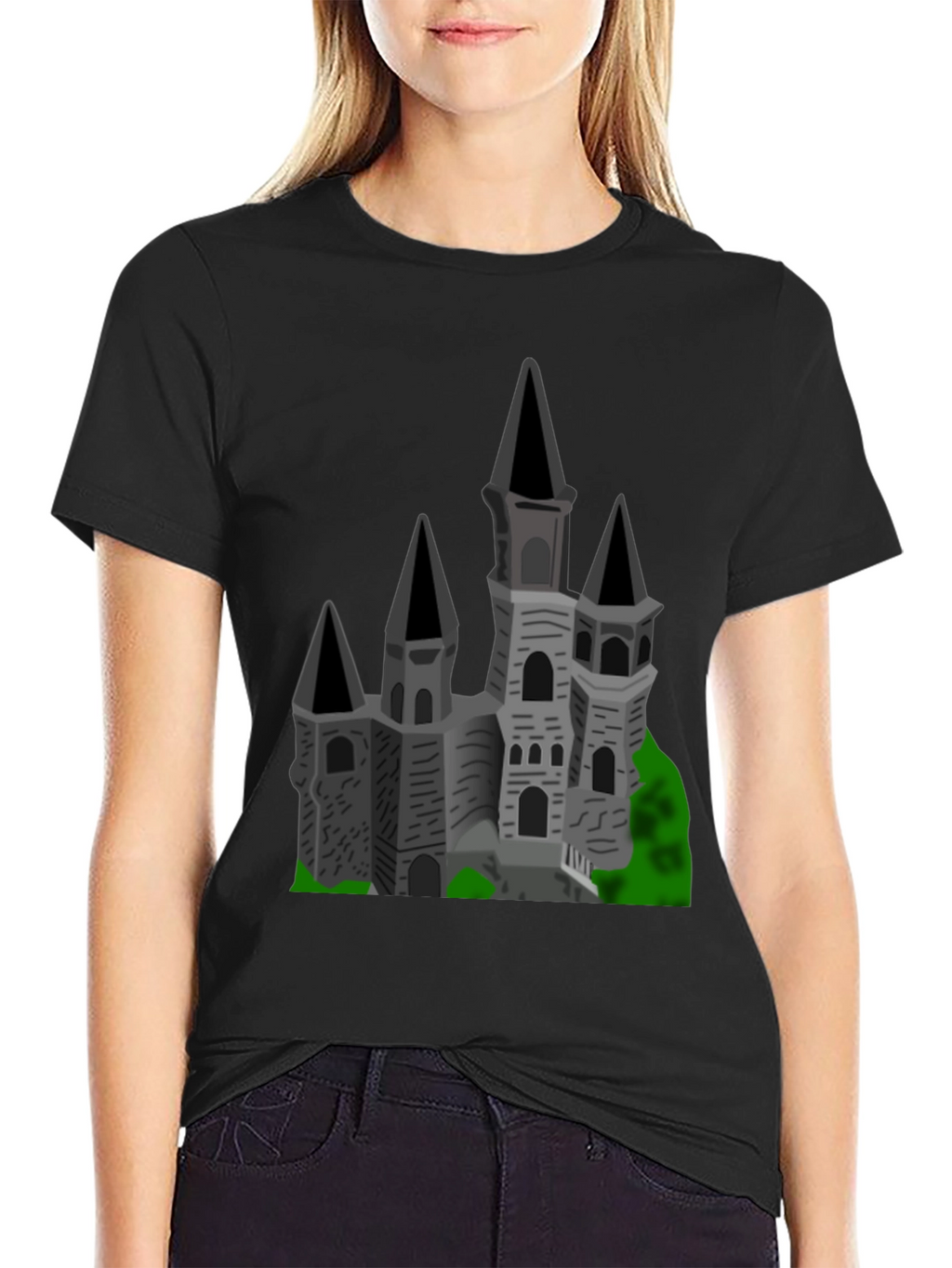 Gothic Castle Graphic Tee - Black Cotton T-Shirt