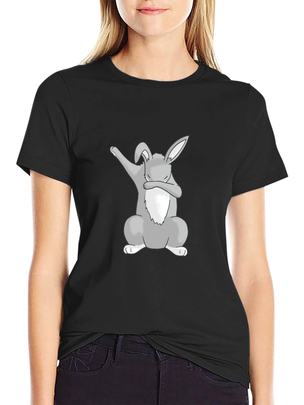 Dabbing Bunny Graphic Tee - Black Cotton Shirt