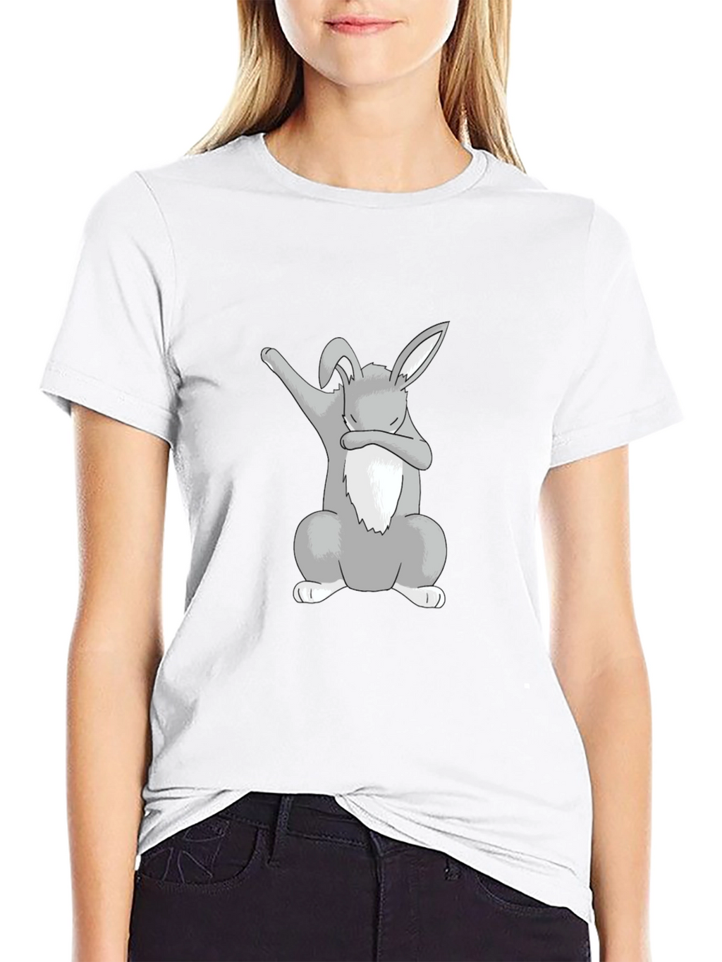 Dabbing Bunny Graphic Tee - Black Cotton Shirt