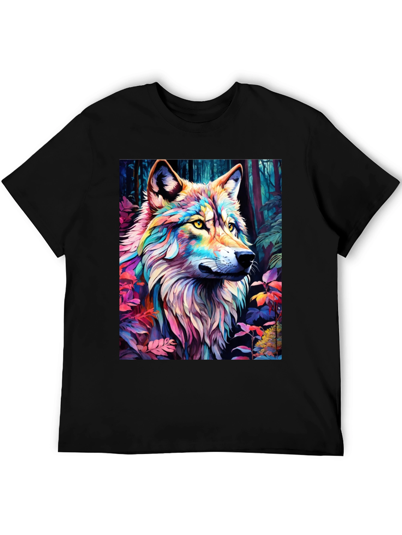Rainbow Wolf Graphic Tee - Stylish Mens Black T-Shirt
