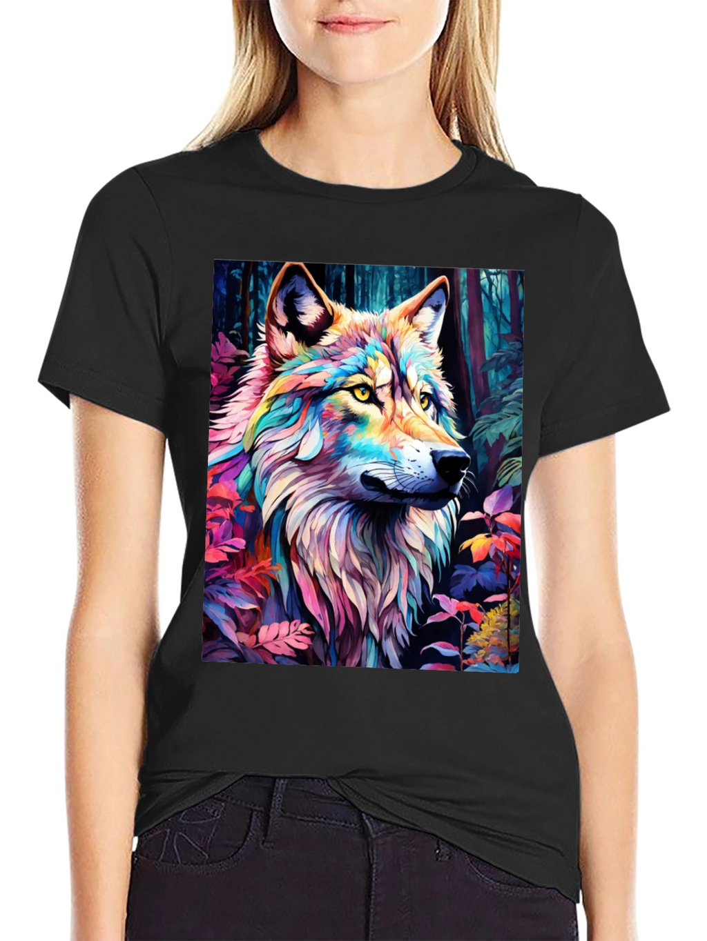 Rainbow Wolf Graphic Tee - Stylish Mens Black T-Shirt