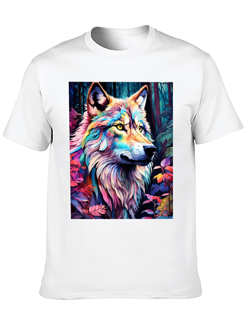 Rainbow Wolf Graphic Tee - Stylish Mens Black T-Shirt