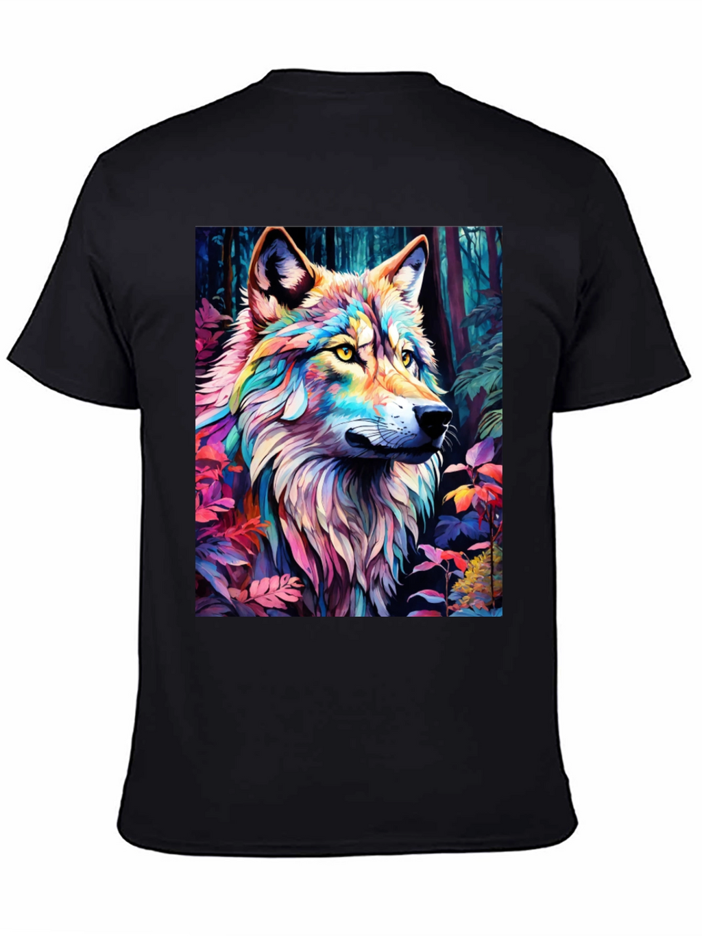 Rainbow Wolf Graphic Tee - Stylish Mens Black T-Shirt