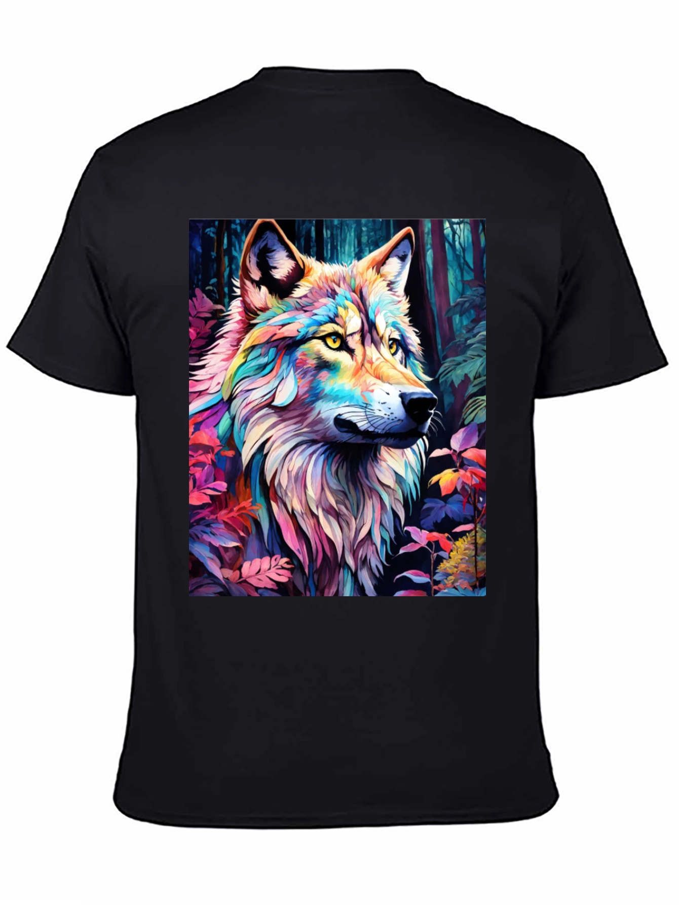 Rainbow Wolf Graphic Tee - Stylish Mens Black T-Shirt