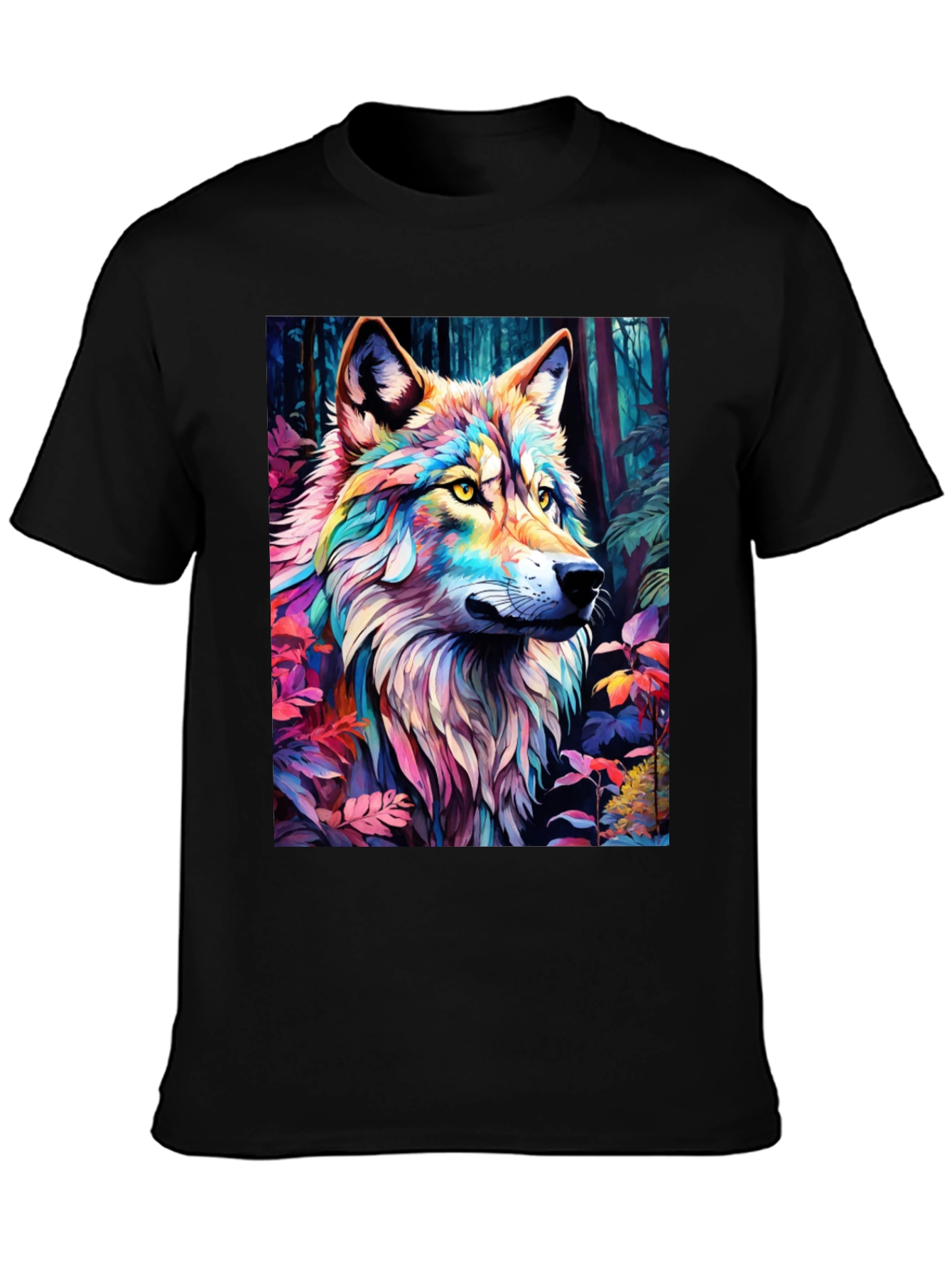 Rainbow Wolf Graphic Tee - Stylish Mens Black T-Shirt