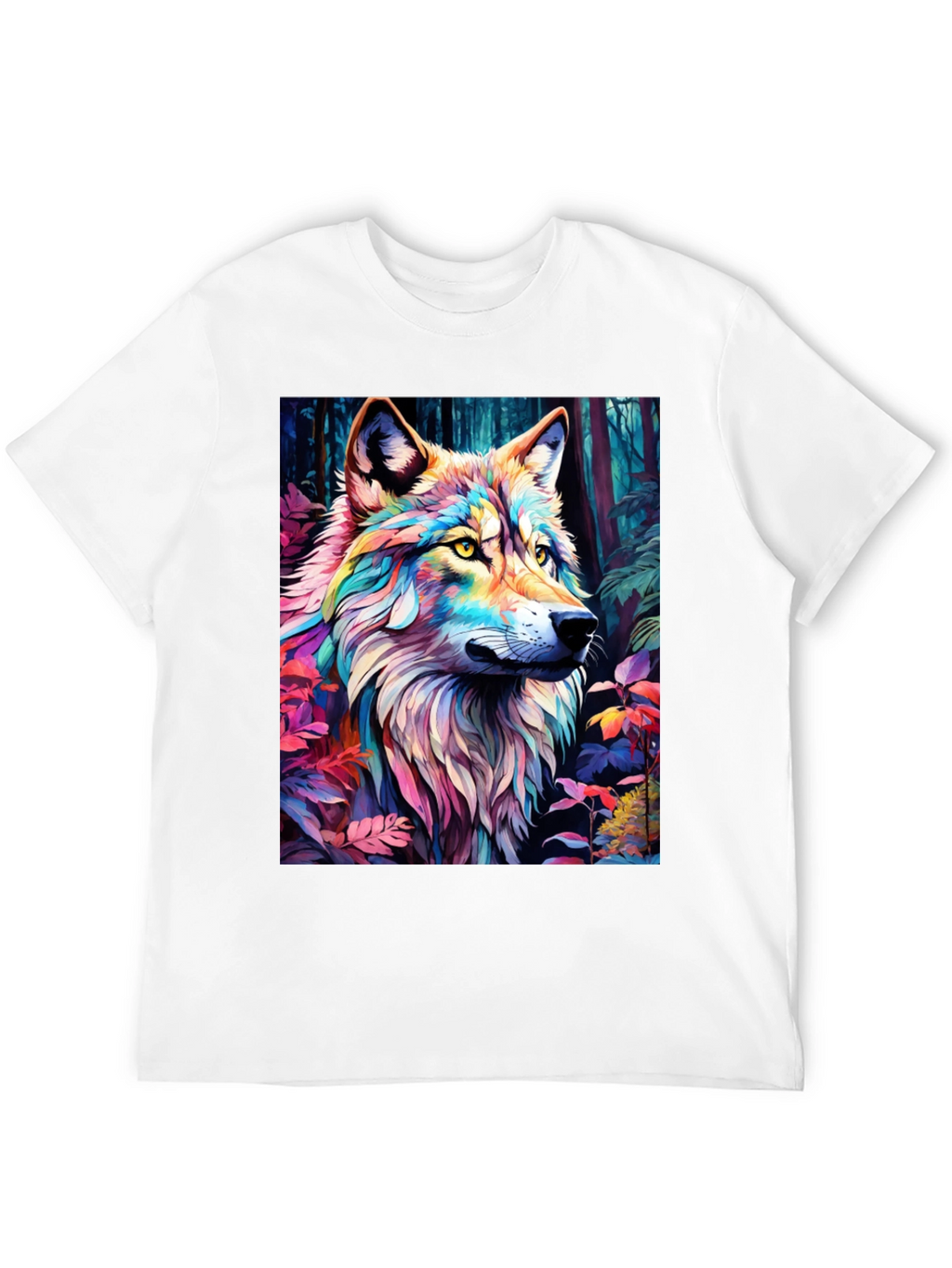 Rainbow Wolf Graphic Tee - Stylish Mens Black T-Shirt