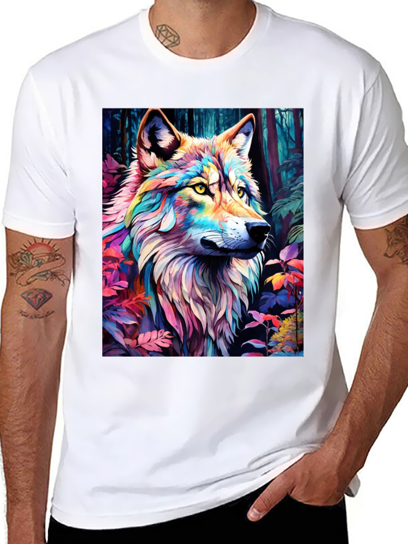 Rainbow Wolf Graphic Tee - Stylish Mens Black T-Shirt