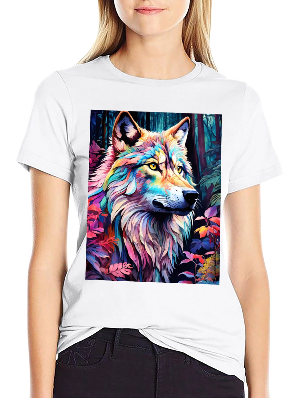 Rainbow Wolf Graphic Tee - Stylish Mens Black T-Shirt