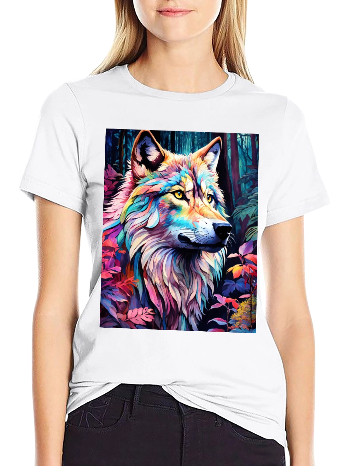 Rainbow Wolf Graphic Tee - Stylish Mens Black T-Shirt