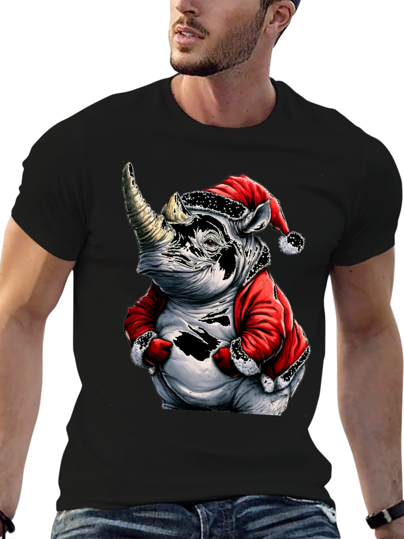 Santa Rhino T-Shirt - Holiday Animal Tee
