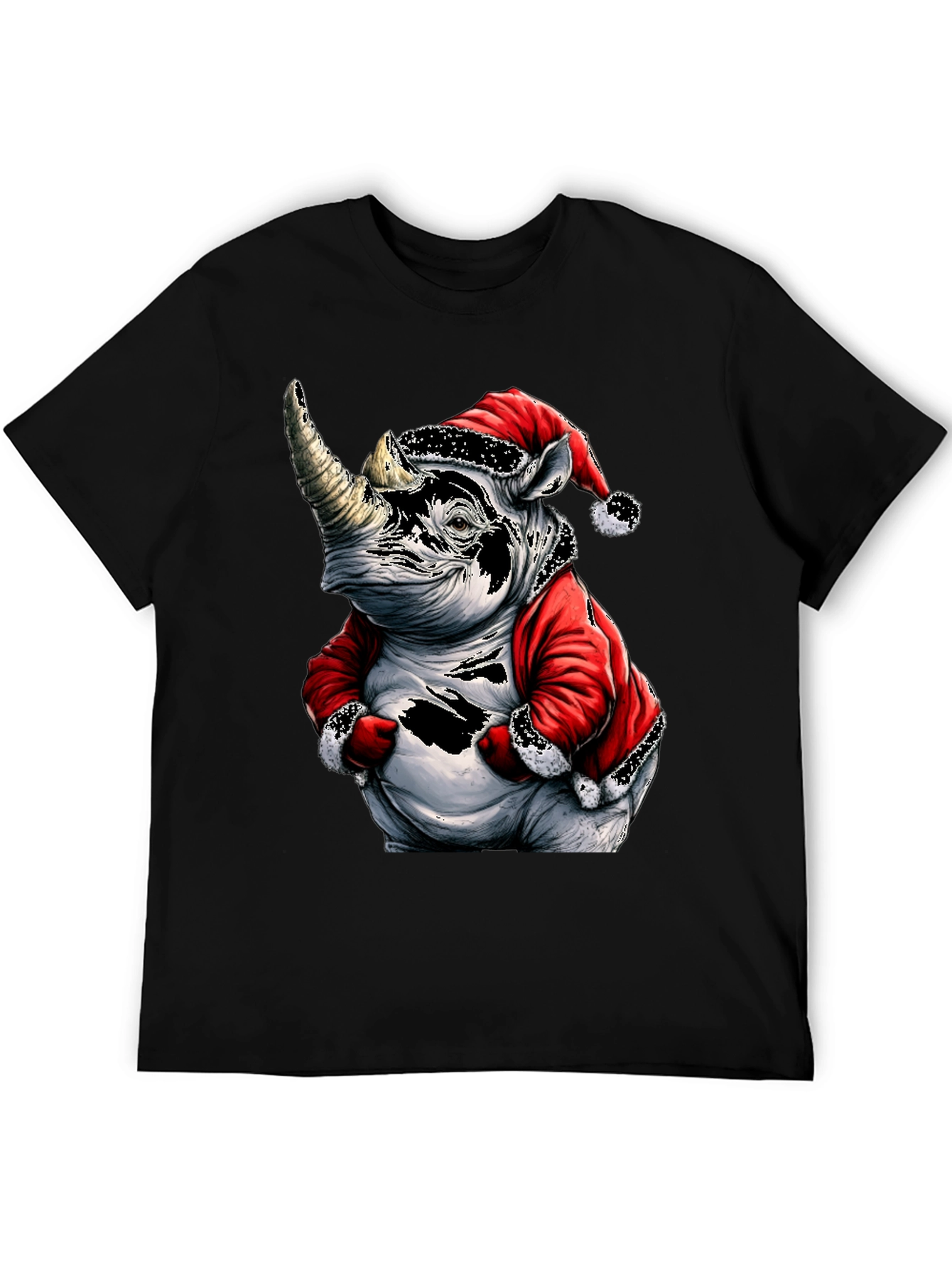 Santa Rhino T-Shirt - Holiday Animal Tee