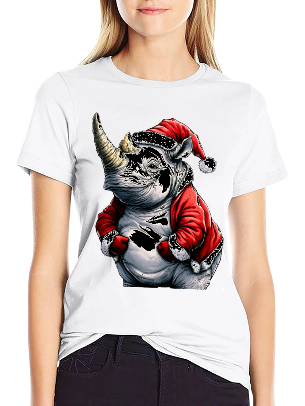 Santa Rhino T-Shirt - Holiday Animal Tee