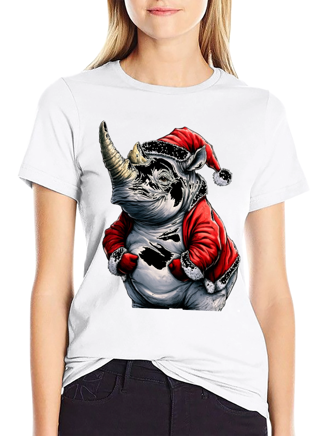 Santa Rhino T-Shirt - Holiday Animal Tee