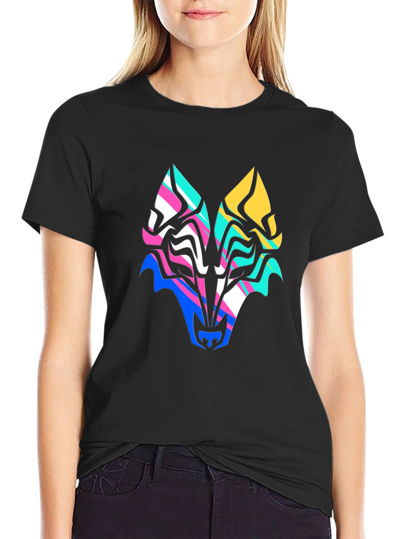 Abstract Wolf Graphic Tee - Bold Colorful Design