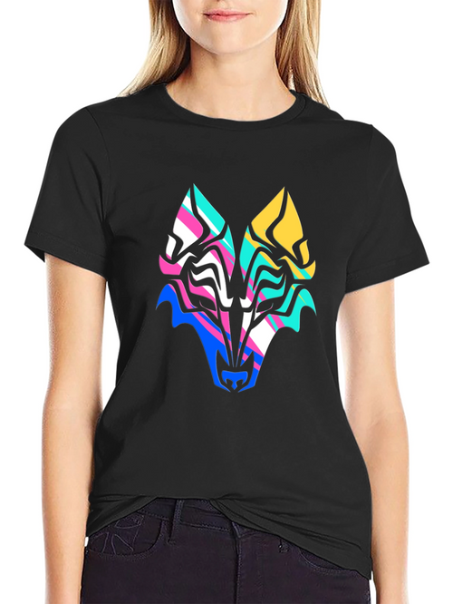 Abstract Wolf Graphic Tee - Bold Colorful Design