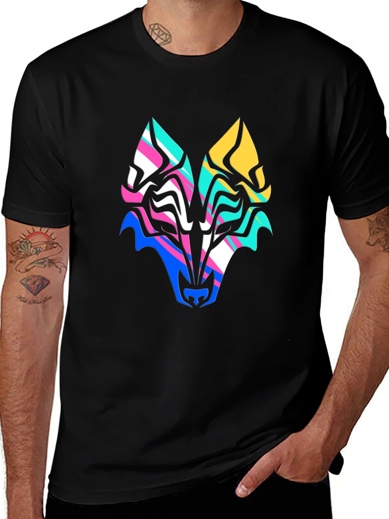 Abstract Wolf Graphic Tee - Bold Colorful Design