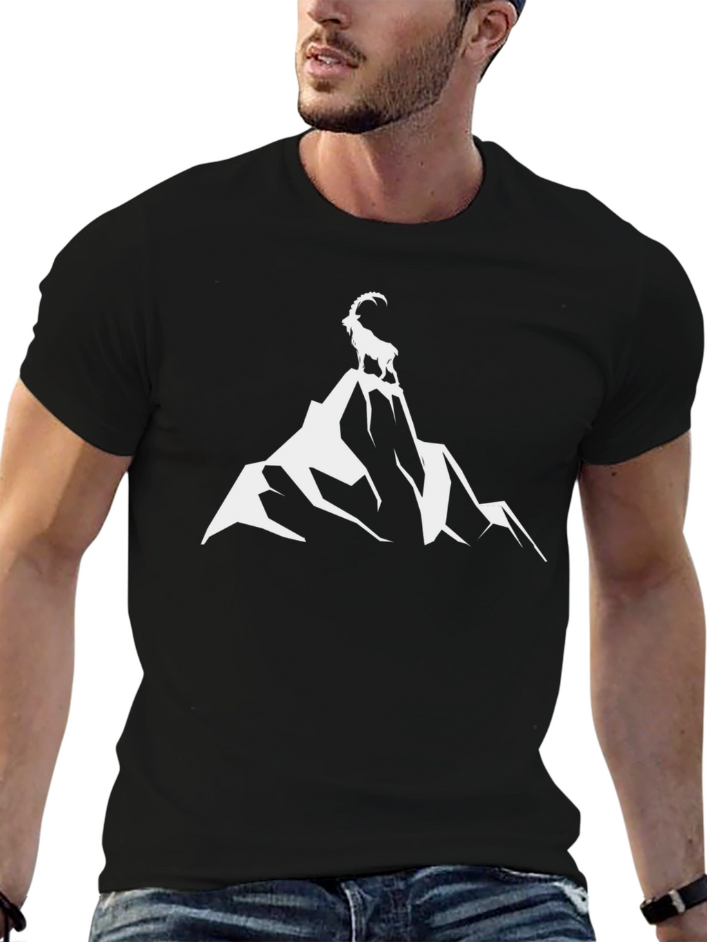 Mountain Goat Graphic Tee - Black Cotton Comfort