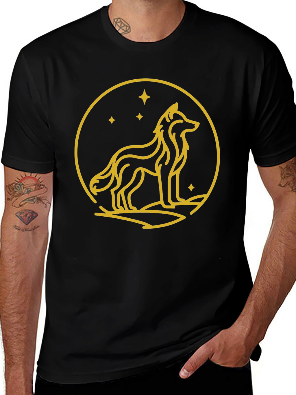 Wolf Circle Graphic Tee - Black