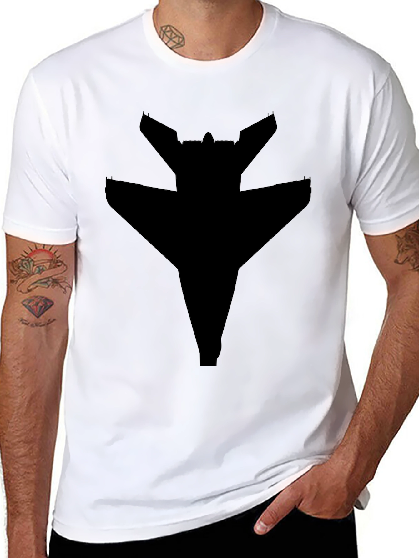 Stealth Fighter Jet Silhouette Black T-Shirt
