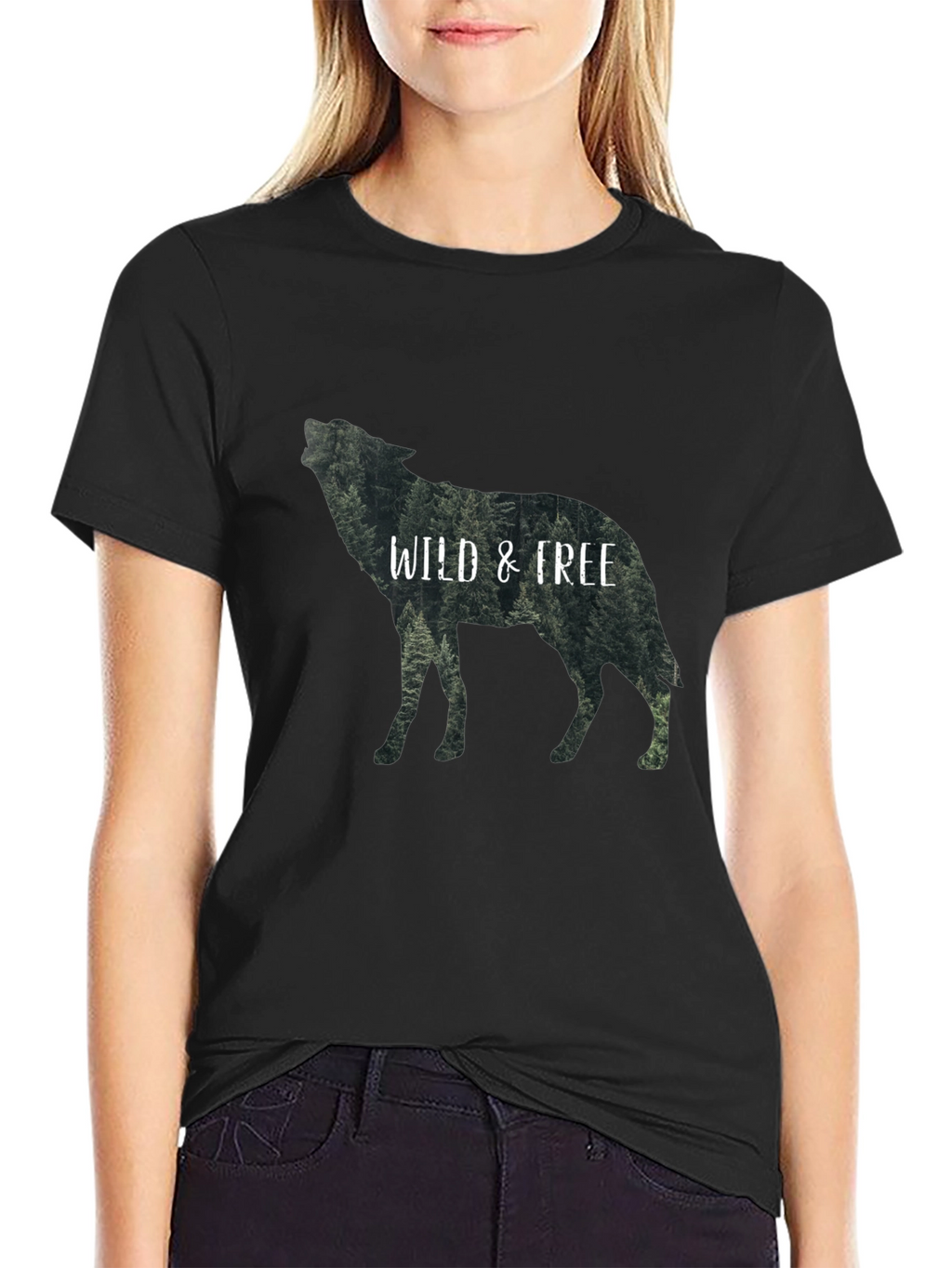 Wild & Free Wolf Graphic Black T-Shirt