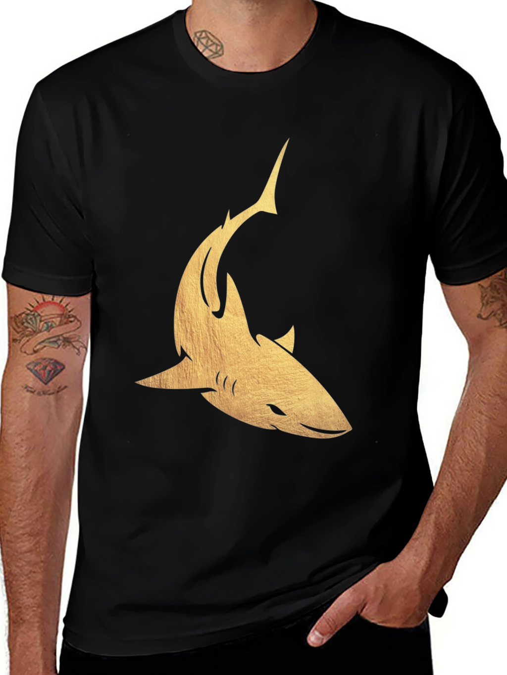 Golden Shark Graphic Tee - Mens Black T-Shirt