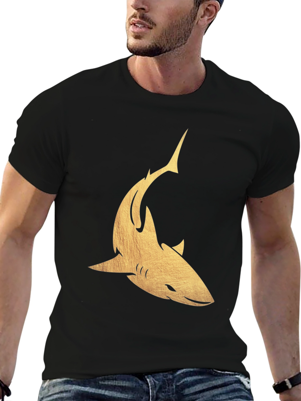 Golden Shark Graphic Tee - Mens Black T-Shirt