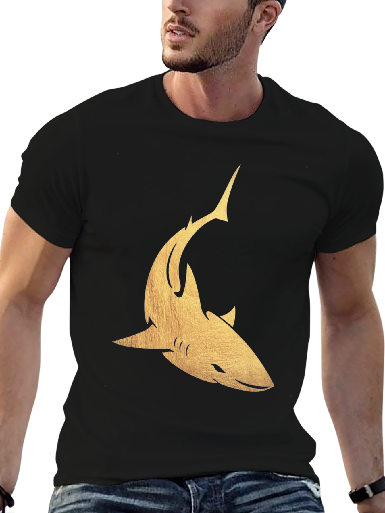 Golden Shark Graphic Tee - Mens Black T-Shirt