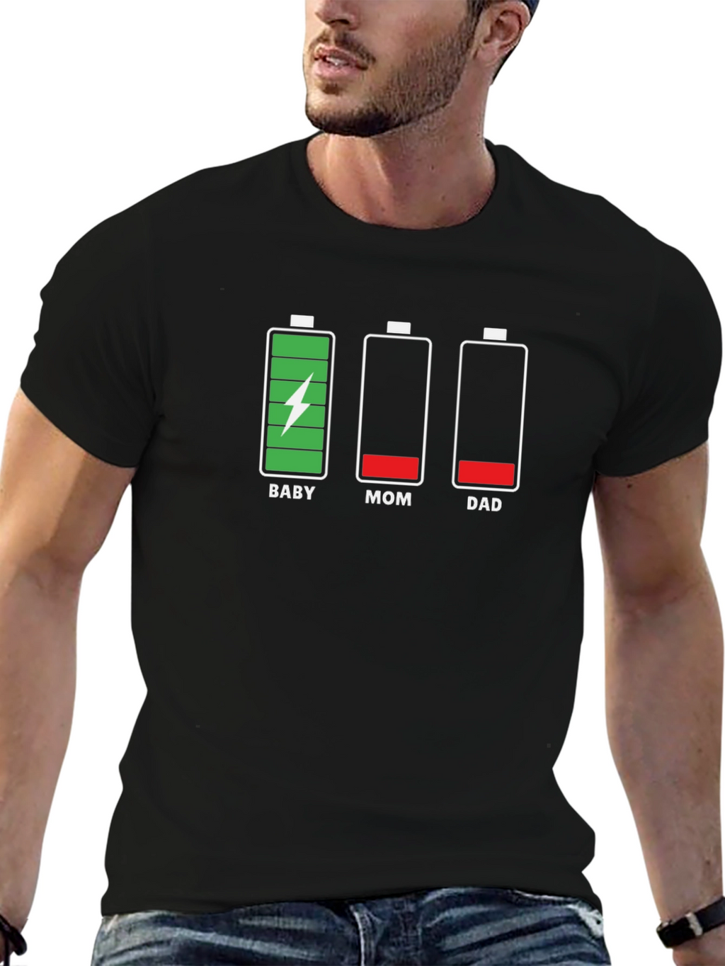 Funny Family Battery Level Black T-Shirt
