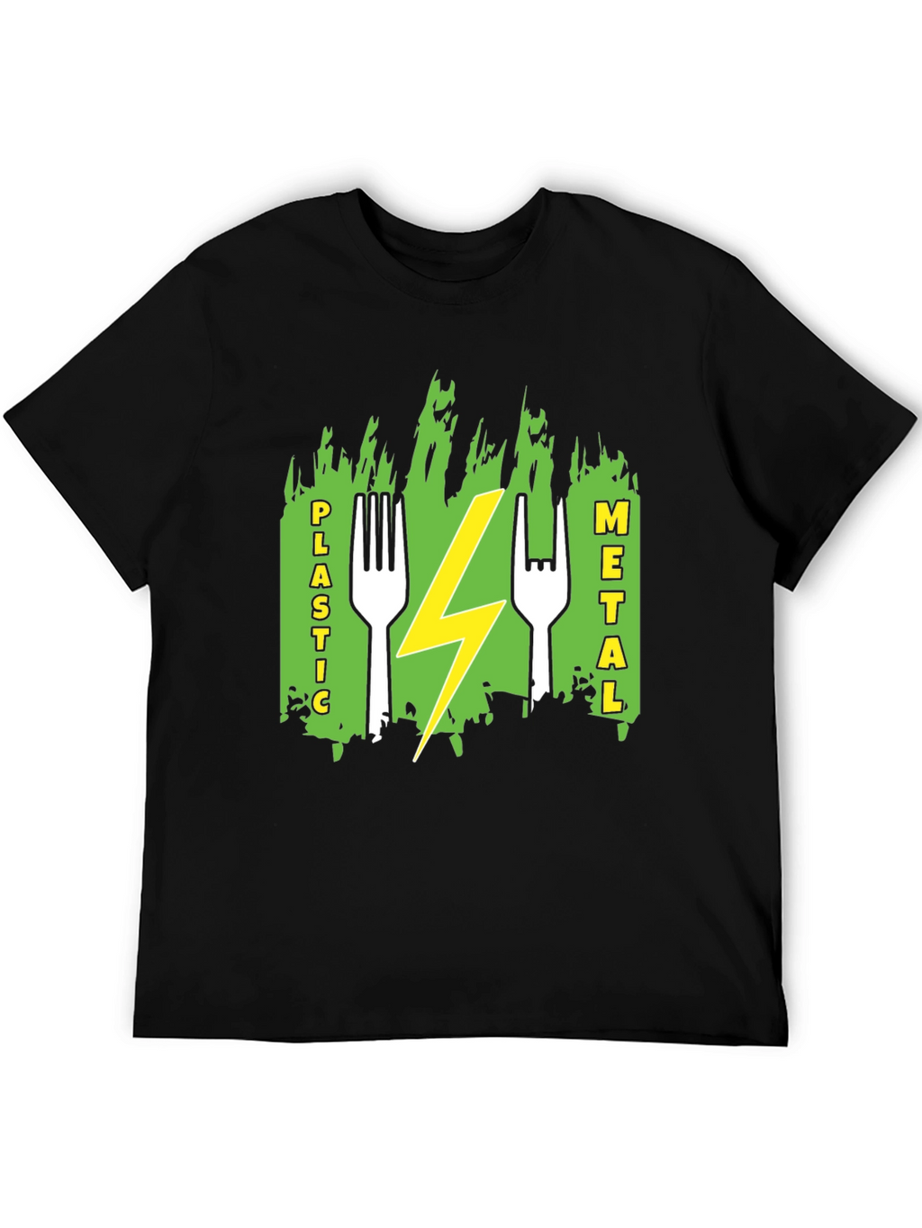 Plastic Metal Fork Lightning Bolt Graphic Tee