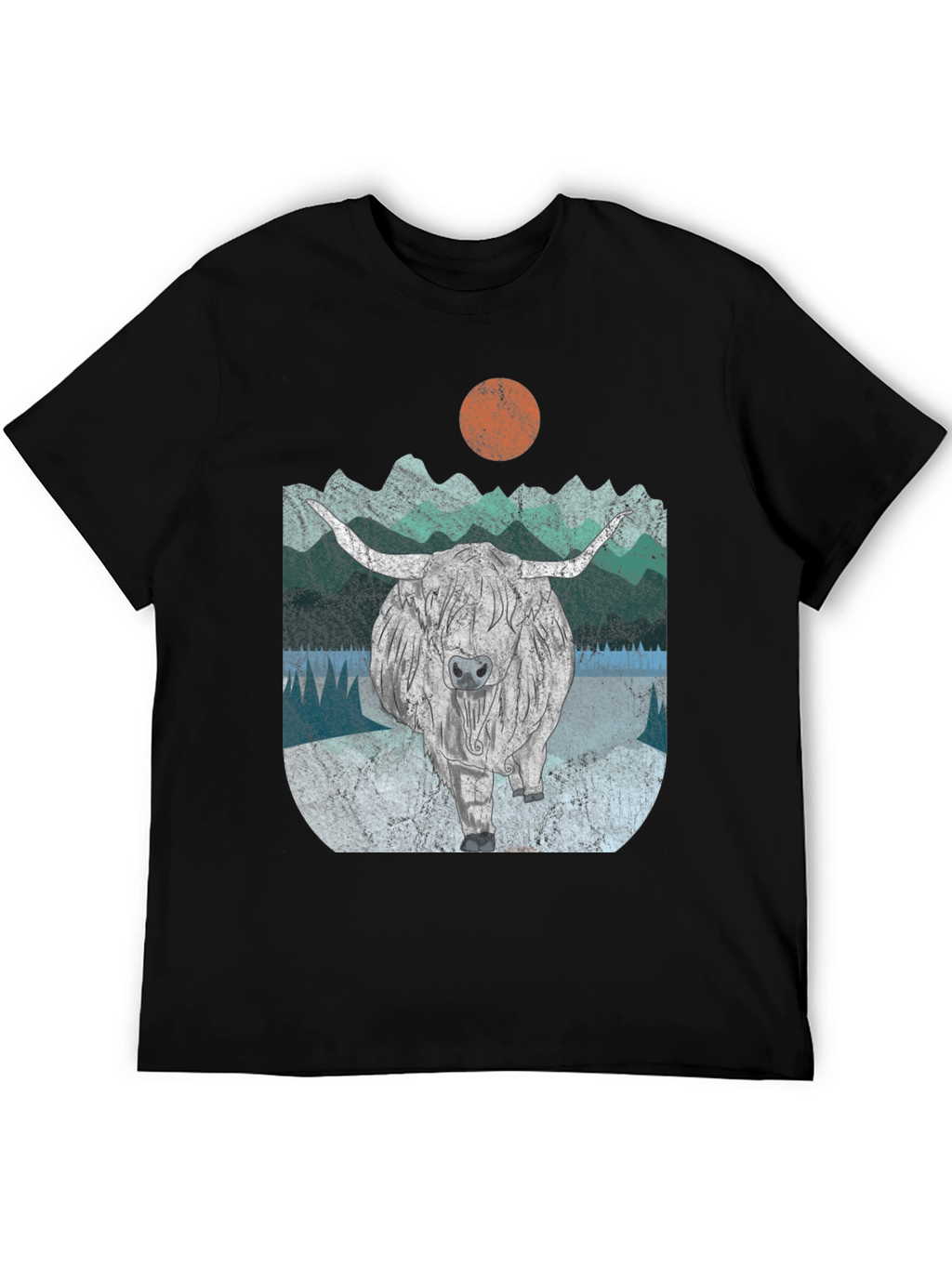 Highland Cow Graphic Tee - Retro Mountain Design