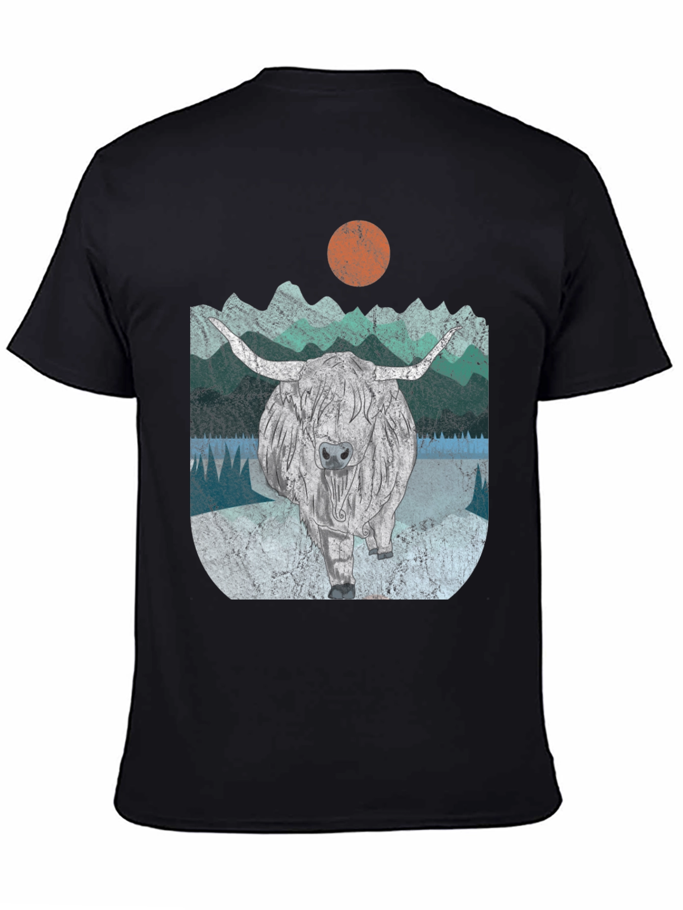 Highland Cow Graphic Tee - Retro Mountain Design