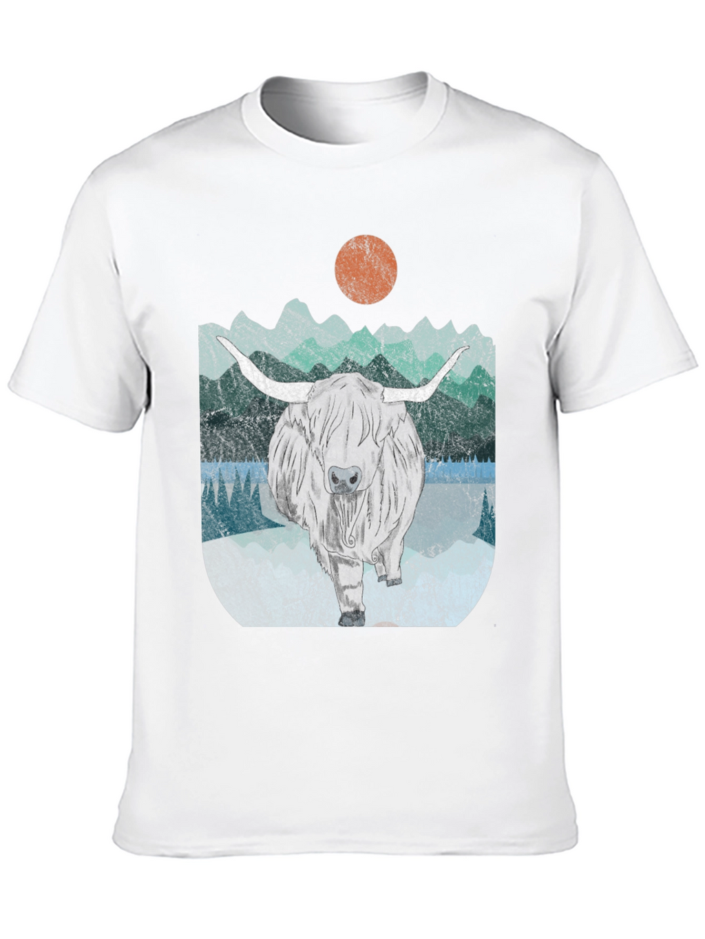 Highland Cow Graphic Tee - Retro Mountain Design