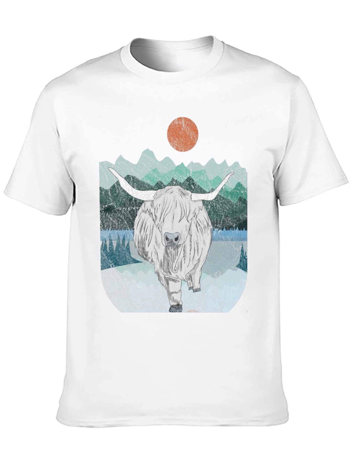 Highland Cow Graphic Tee - Retro Mountain Design