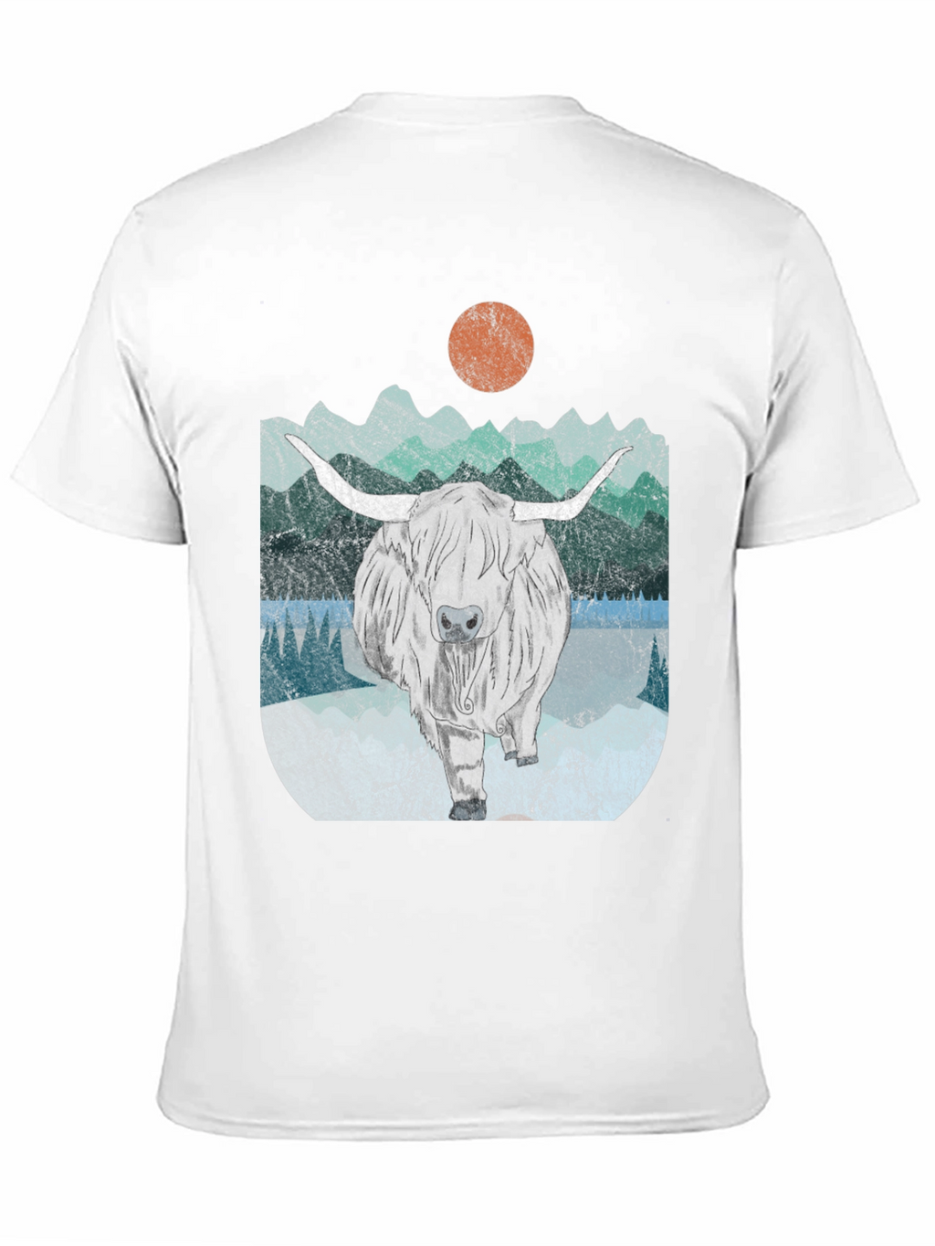 Highland Cow Graphic Tee - Retro Mountain Design