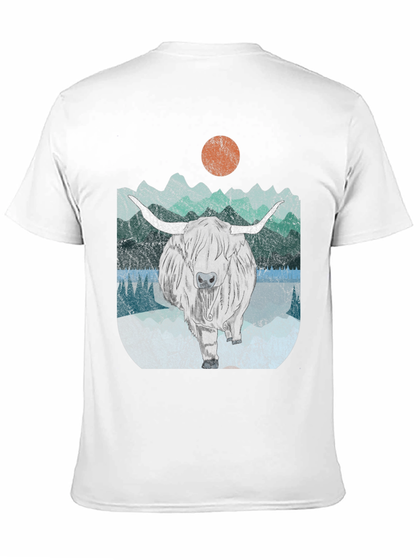 Highland Cow Graphic Tee - Retro Mountain Design