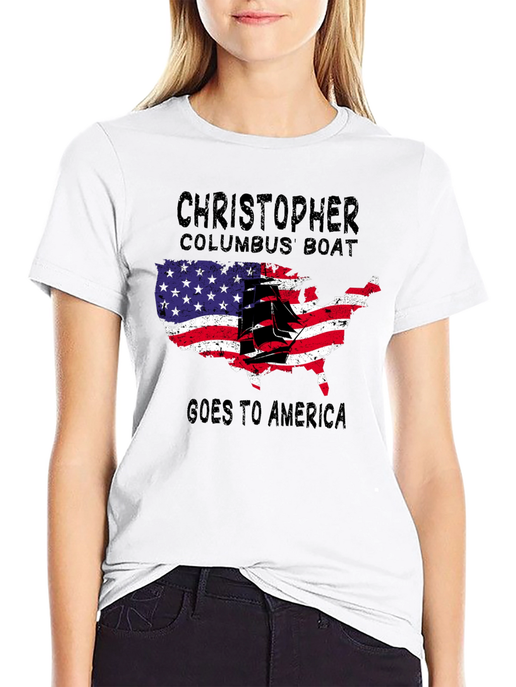 Christopher Columbus Boat USA Map T-Shirt