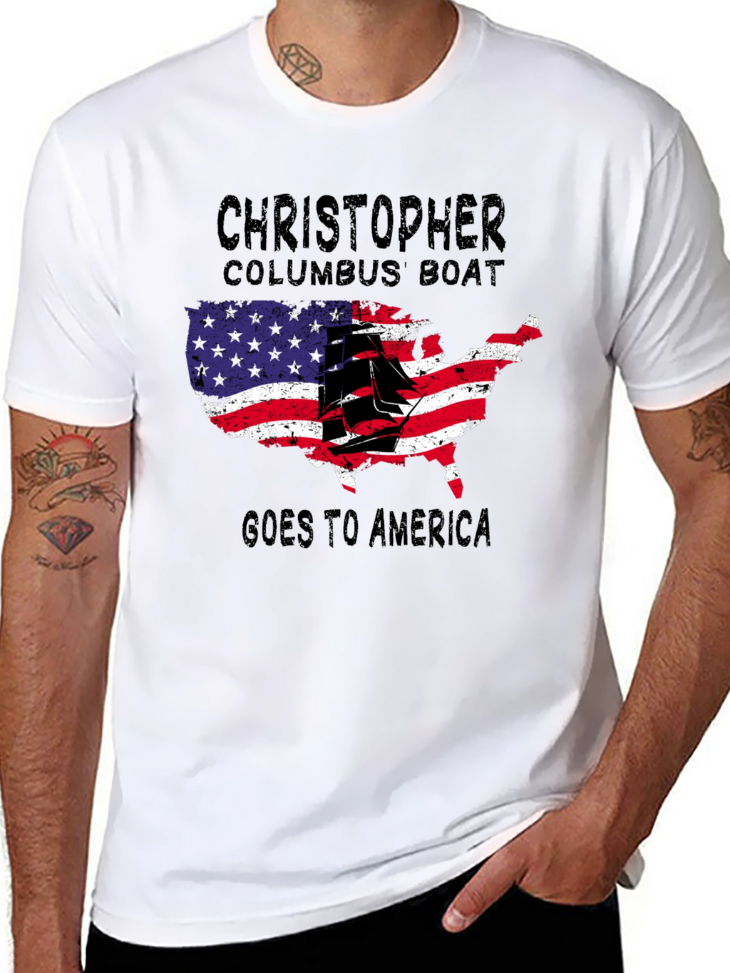 Christopher Columbus Boat USA Map T-Shirt