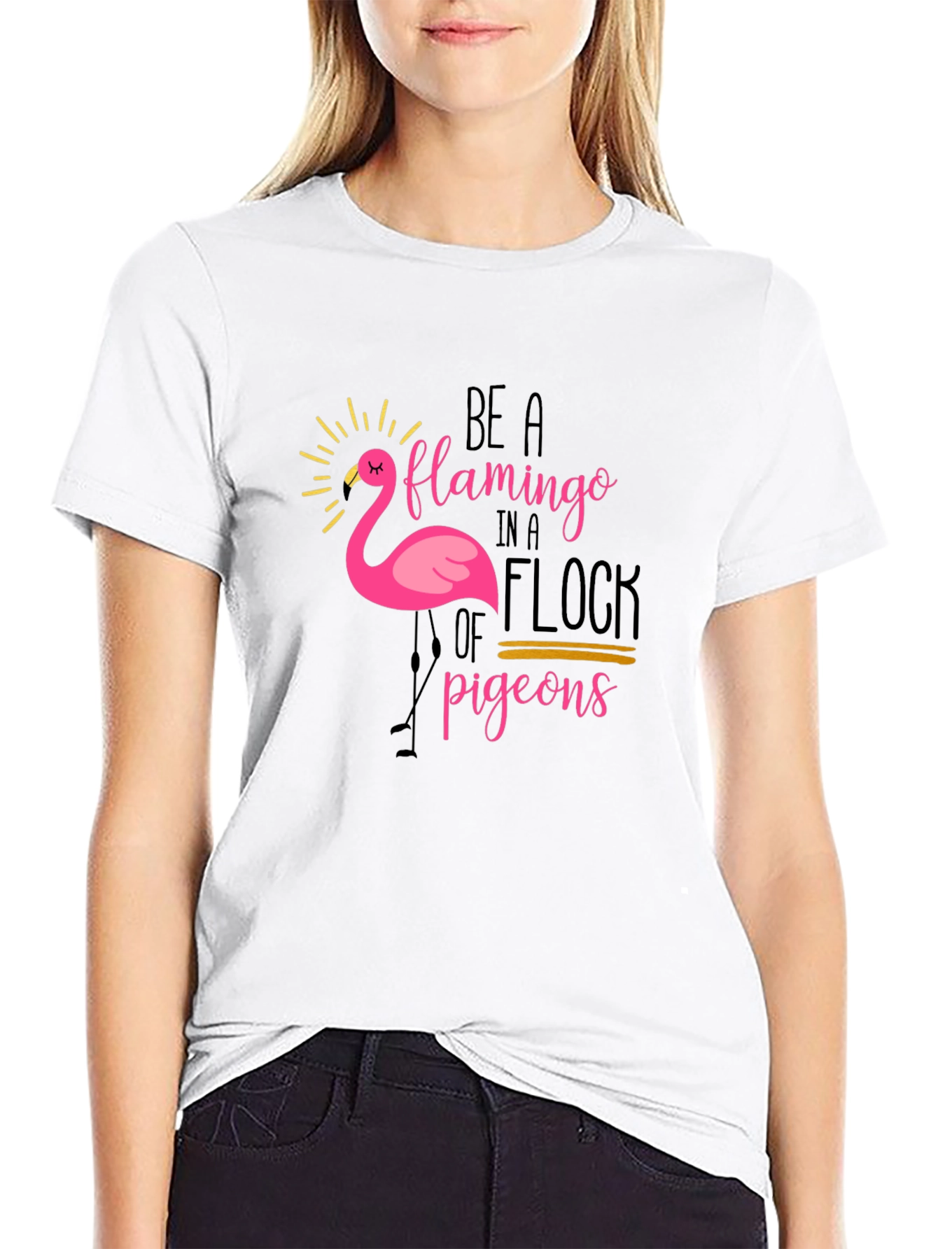 Be a Flamingo Black Graphic T-Shirt