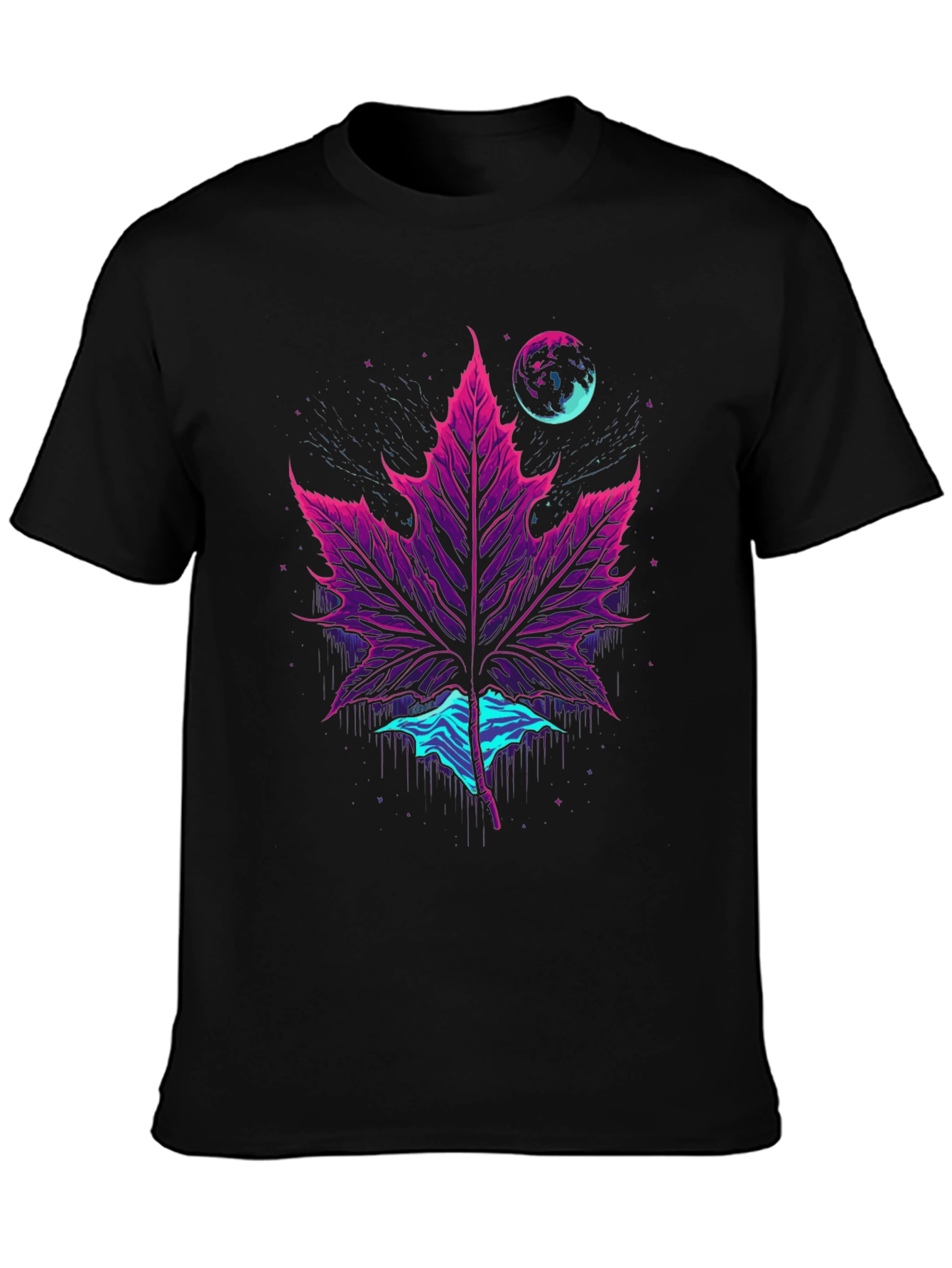 Neon Maple Leaf Graphic Tee - Black
