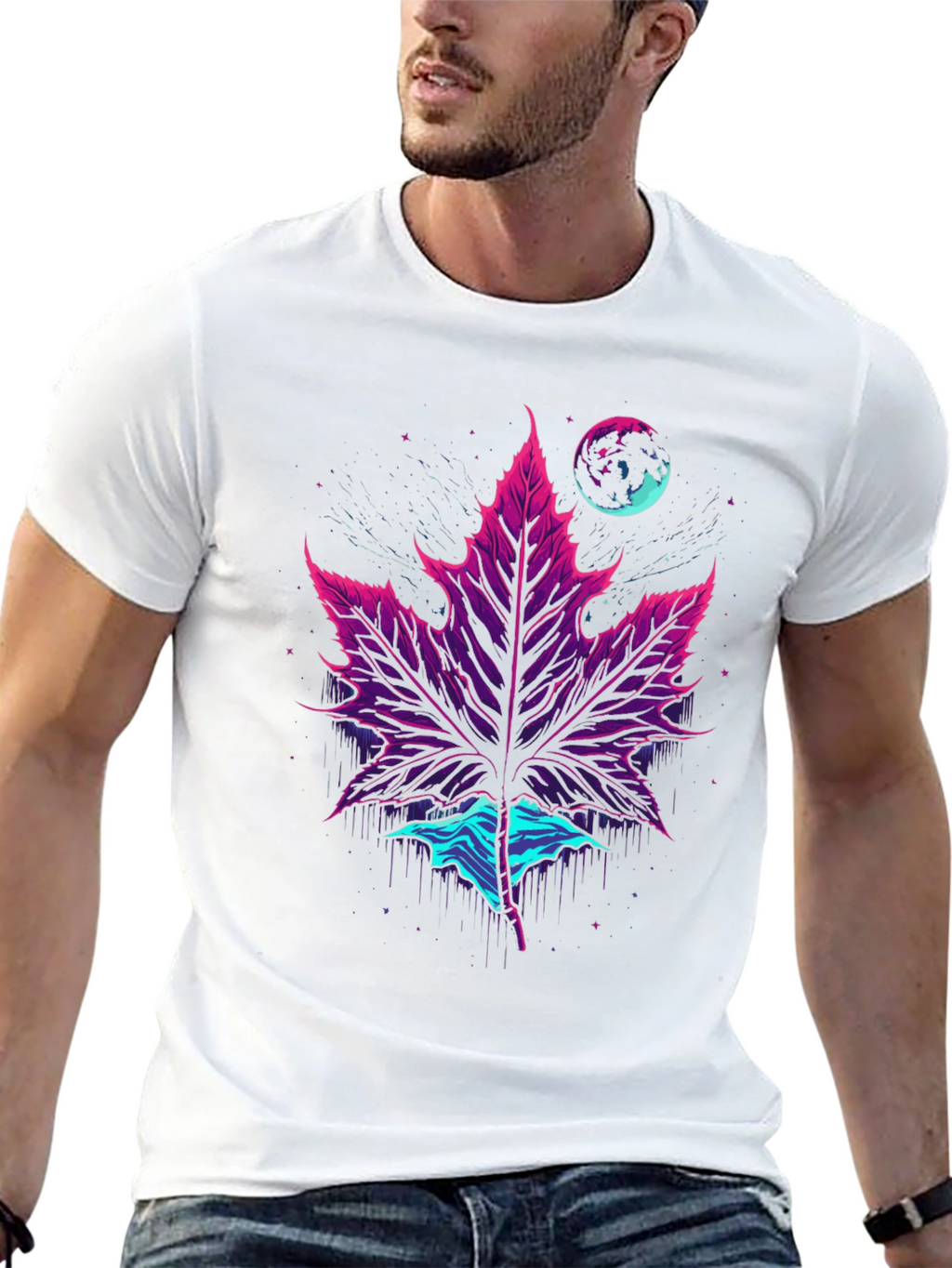 Neon Maple Leaf Graphic Tee - Black