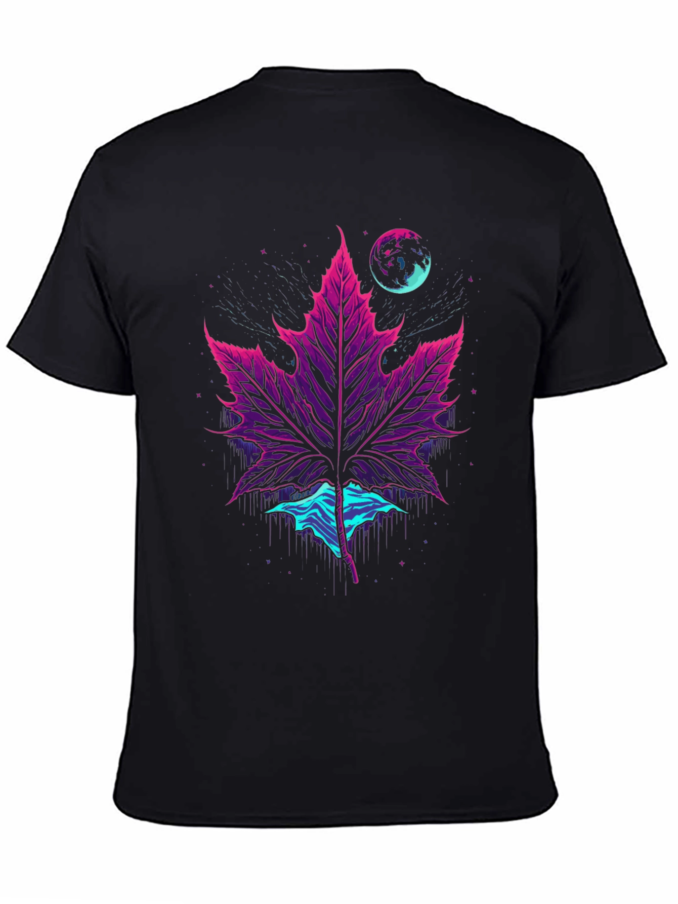 Neon Maple Leaf Graphic Tee - Black