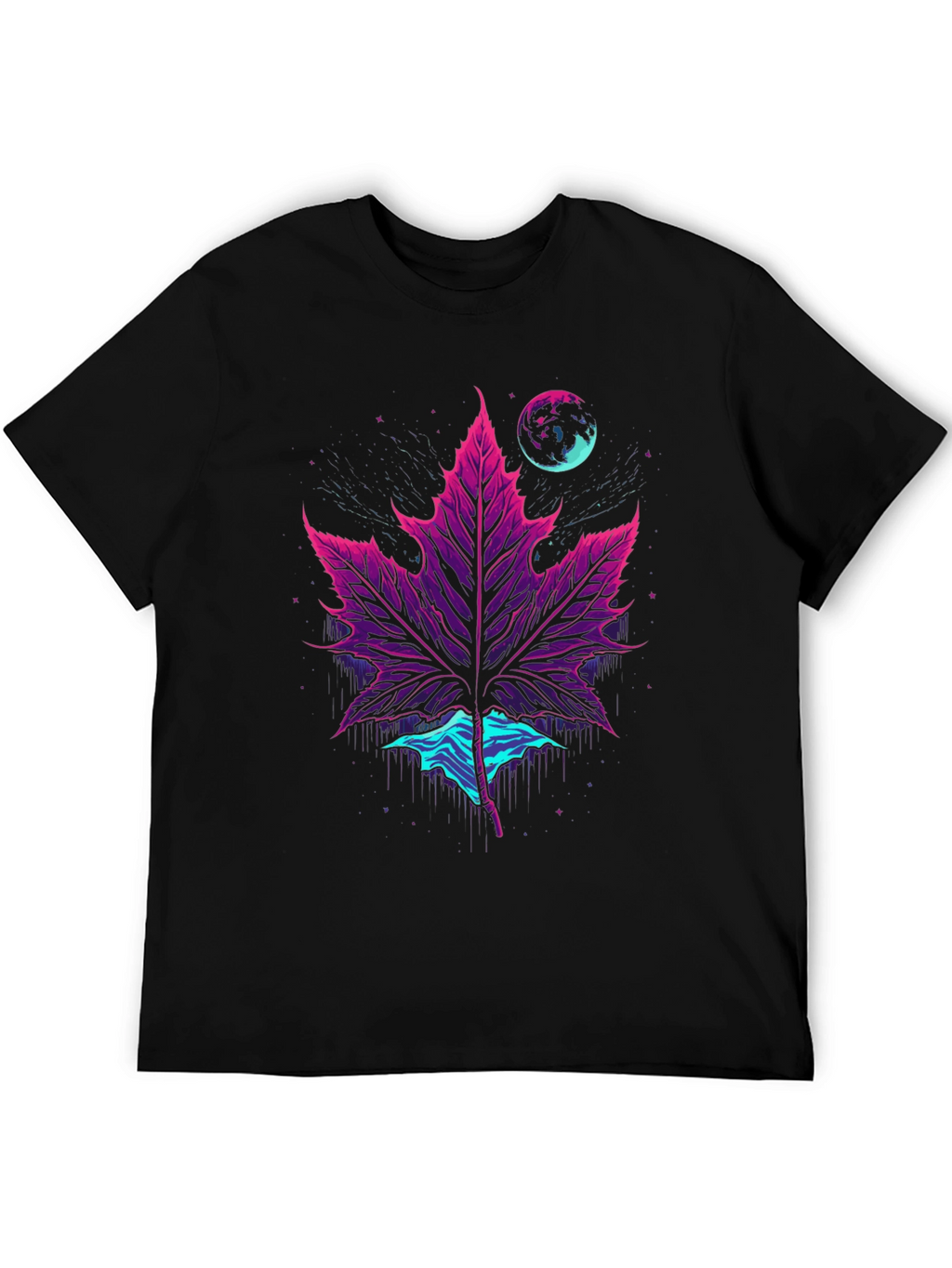Neon Maple Leaf Graphic Tee - Black