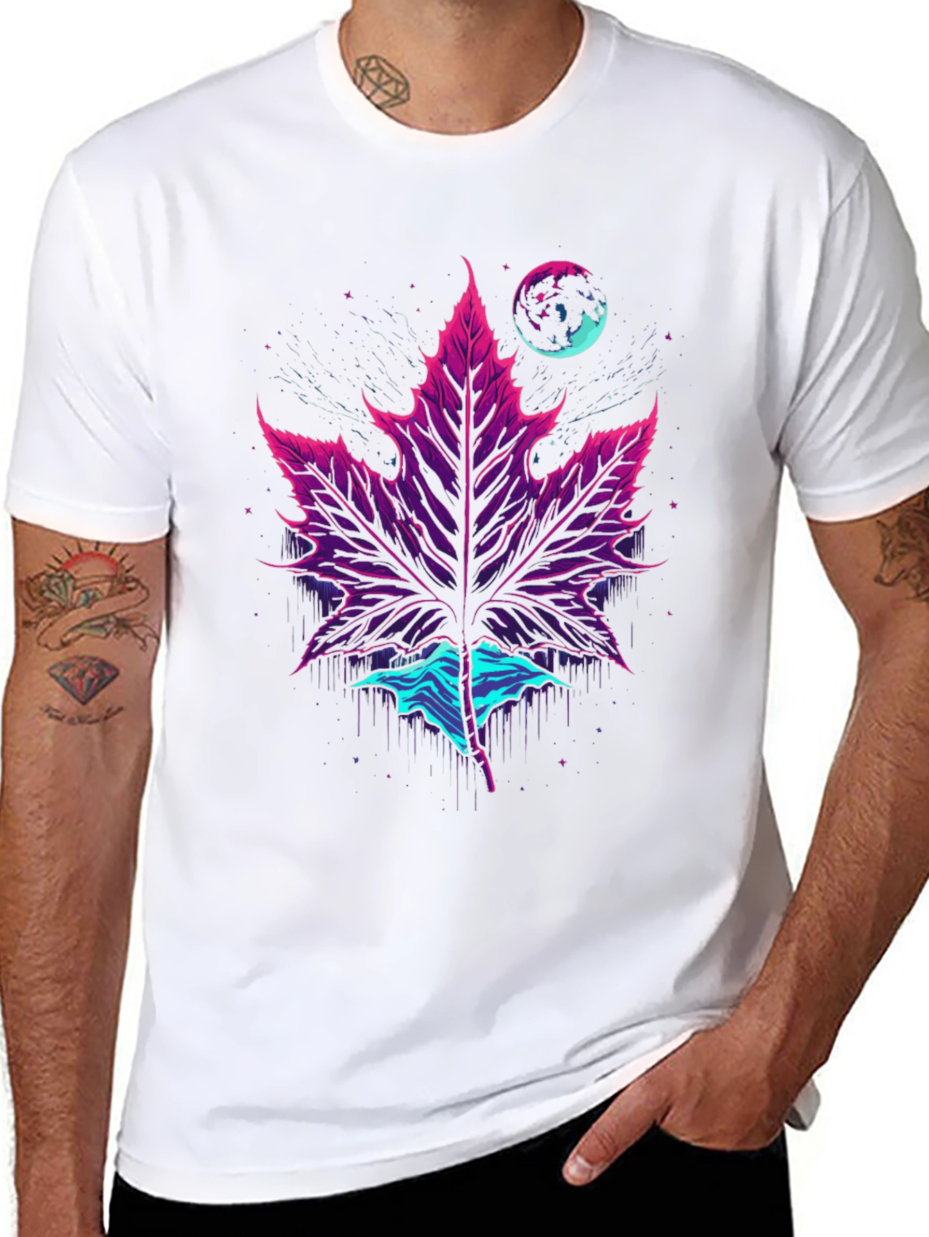 Neon Maple Leaf Graphic Tee - Black