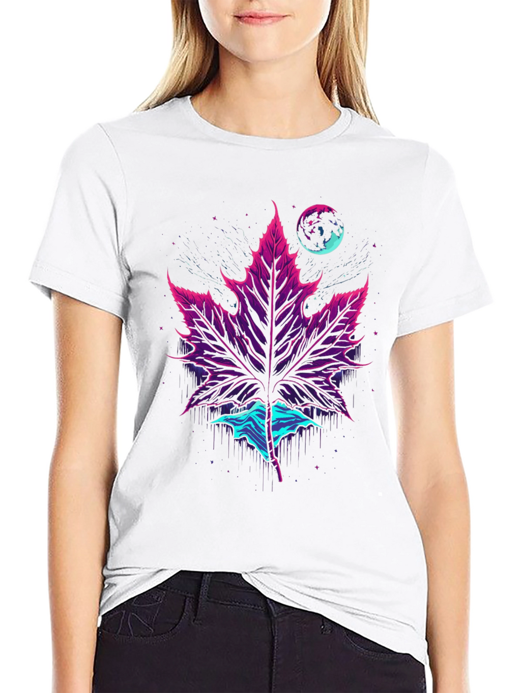 Neon Maple Leaf Graphic Tee - Black
