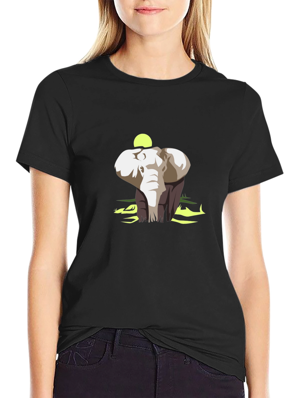 Elephant Graphic Print Black Cotton T-Shirt