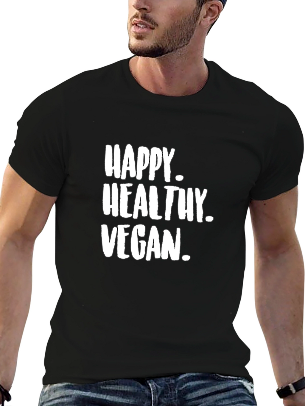 Happy Healthy Vegan Graphic Tee - Black