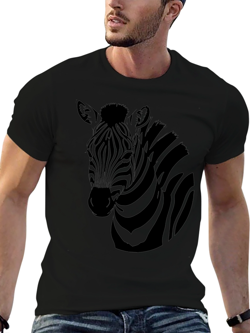 Zebra Graphic Print Mens Black T-Shirt