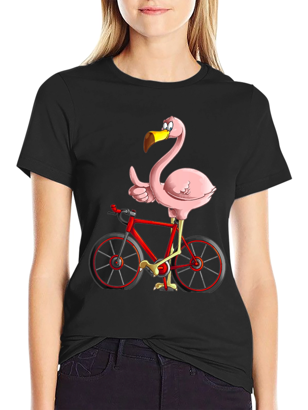 Flamingo on Bike Graphic Tee - Quirky & Fun!