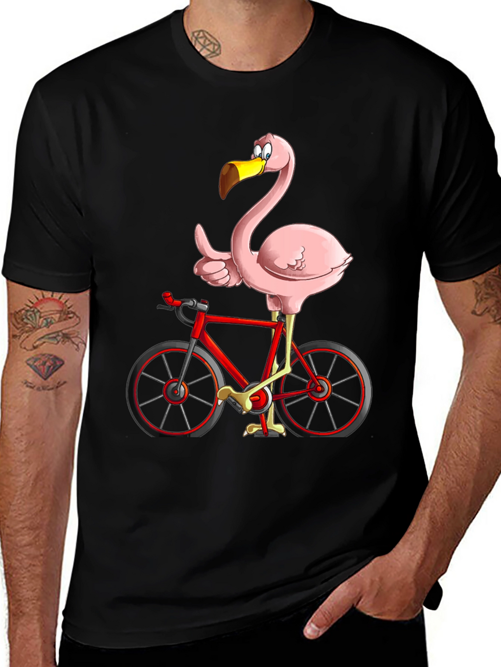 Flamingo on Bike Graphic Tee - Quirky & Fun!