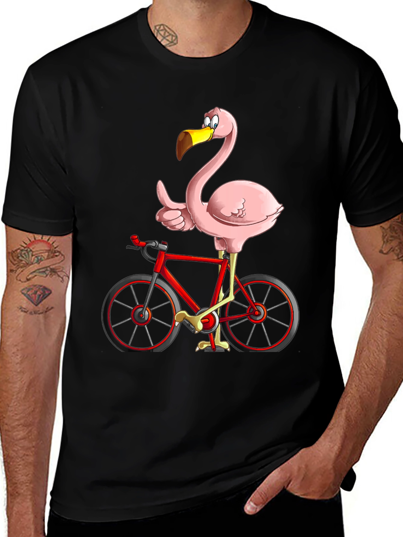Flamingo on Bike Graphic Tee - Quirky & Fun!